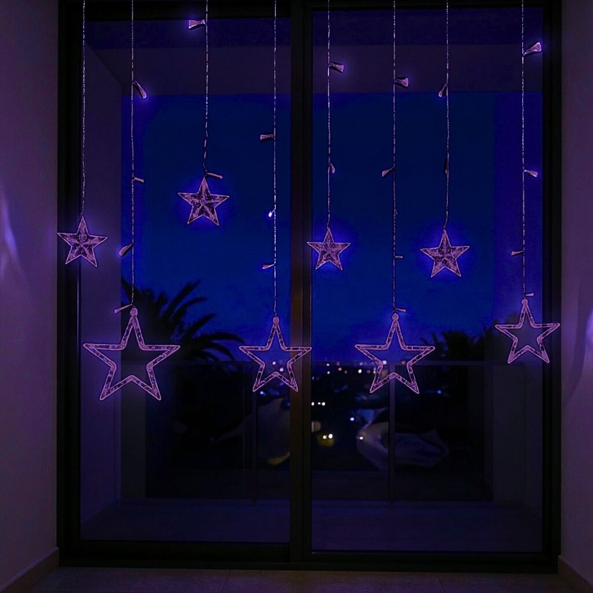 Cascata Estrela Led Com Estrelas Decoração 8 Funções Natal Pisca