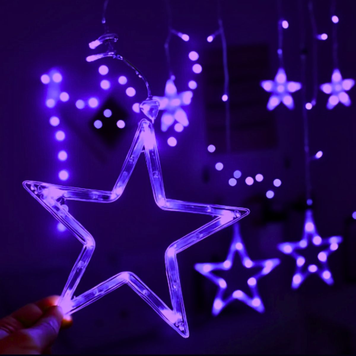 Cascata Estrela Led Com Estrelas Decoração 8 Funções Natal Pisca