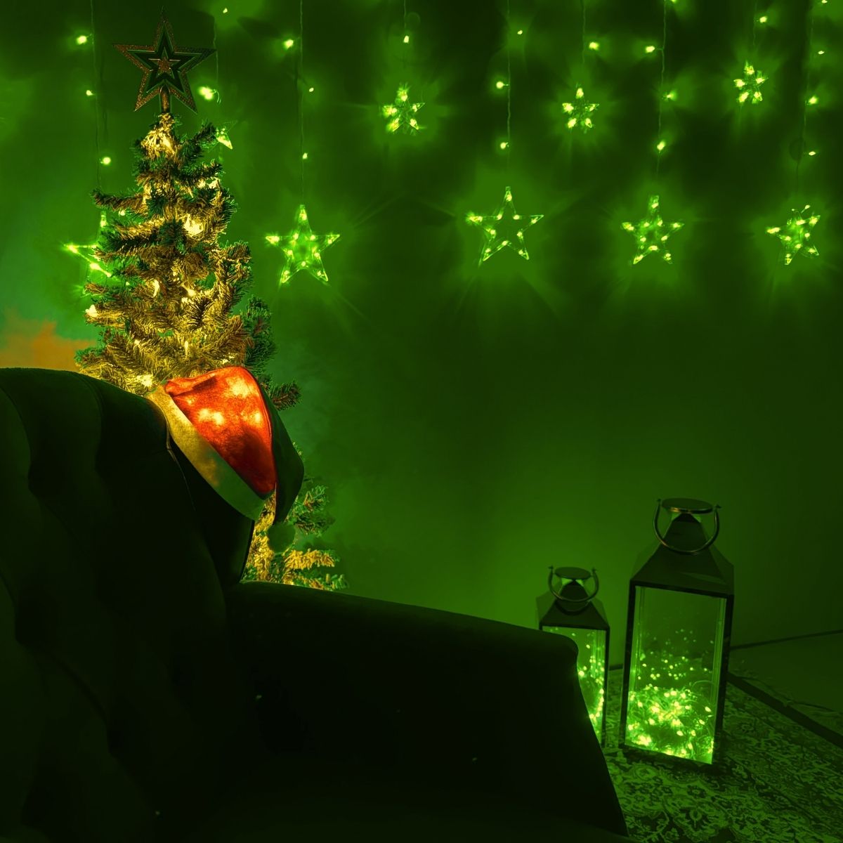 Cascata Estrela Led Com Estrelas Decoração 8 Funções Natal Pisca