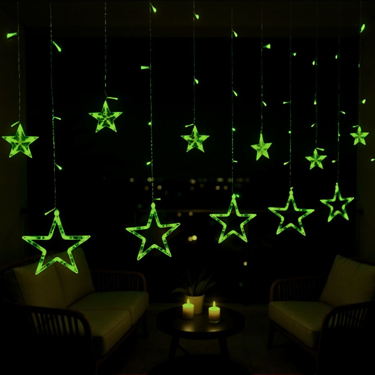 Cascata Estrela Led Com Estrelas Decoração 8 Funções Natal Pisca
