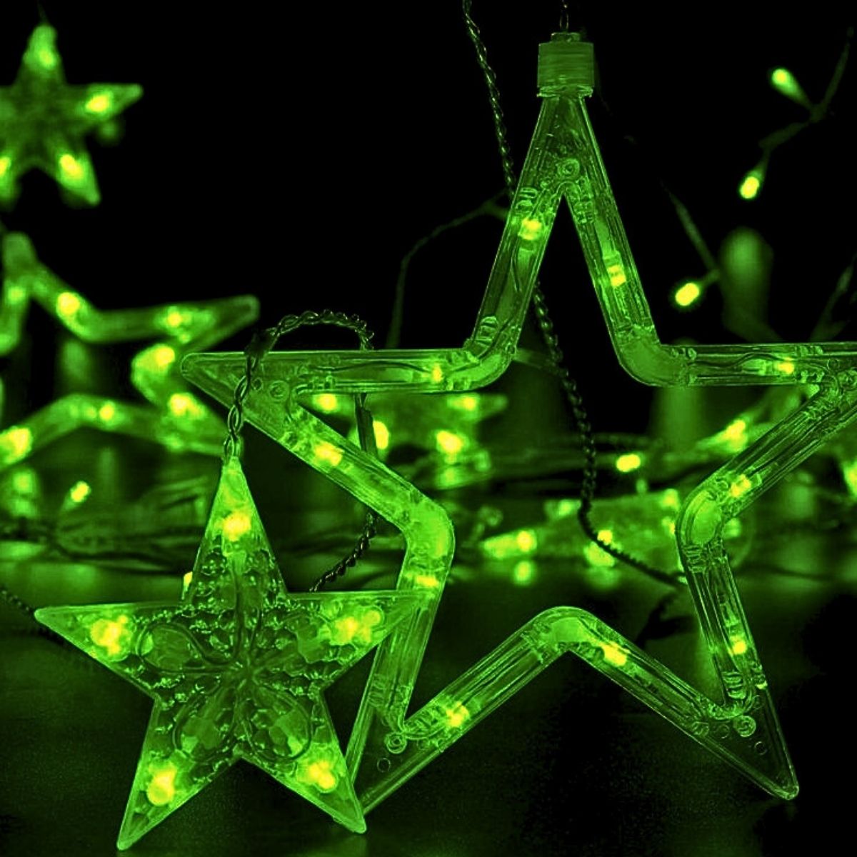 Cascata Estrela Led Com Estrelas Decoração 8 Funções Natal Pisca