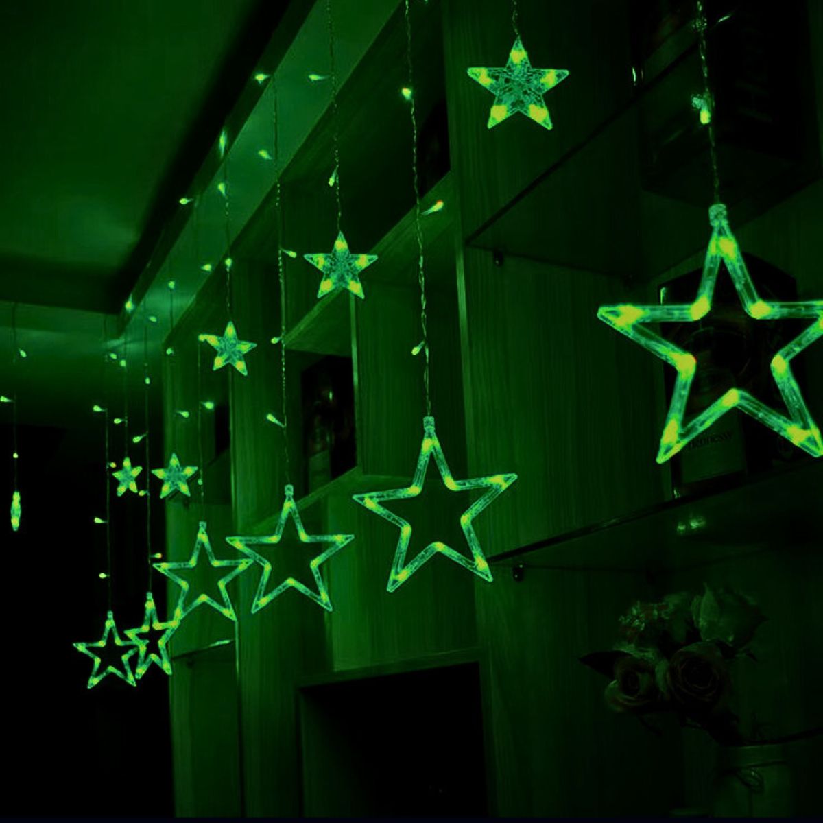 Cascata Estrela Led Com Estrelas Decoração 8 Funções Natal Pisca