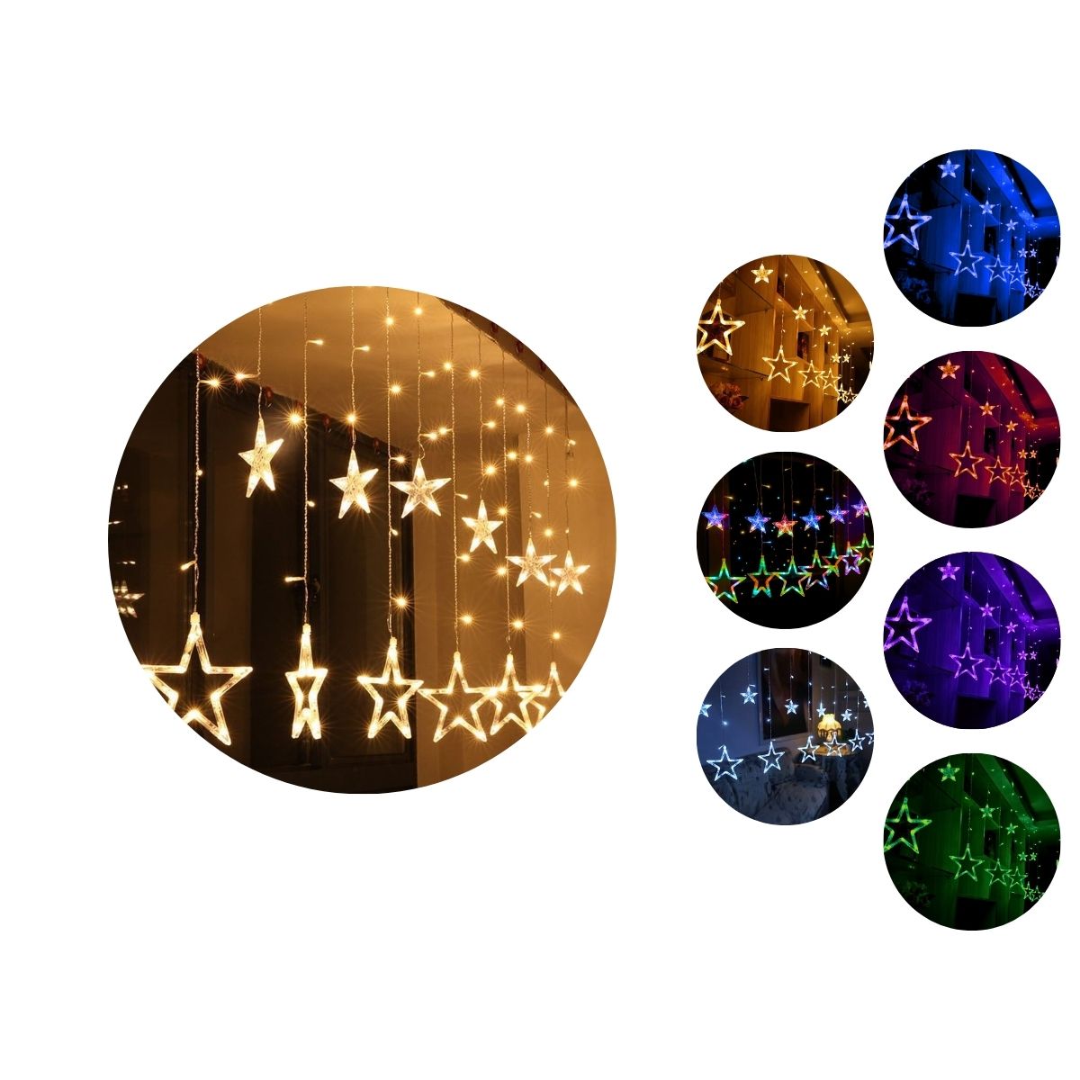 Cascata Estrela Led Com Estrelas Decoração 8 Funções Natal Pisca