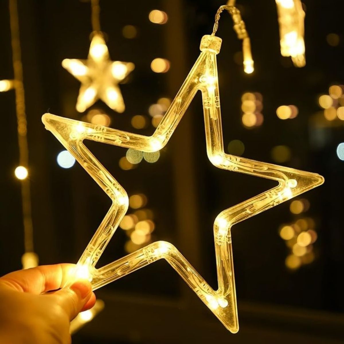 Cascata Estrela Led Com Estrelas Decoração 8 Funções Natal Pisca