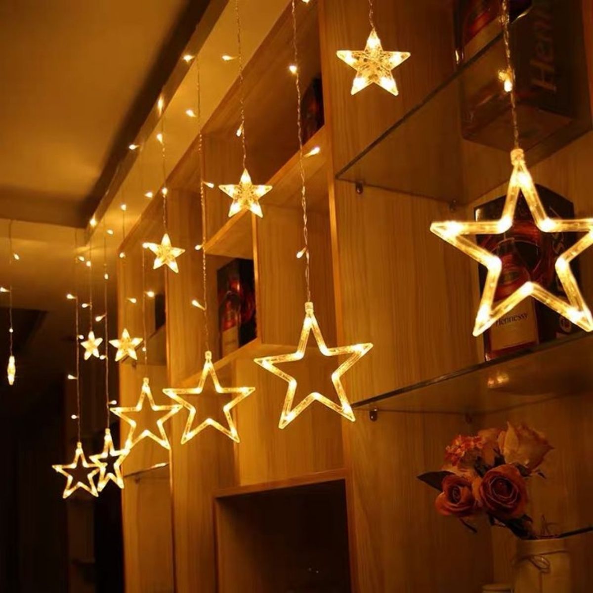 Cascata Estrela Led Com Estrelas Decoração 8 Funções Natal Pisca