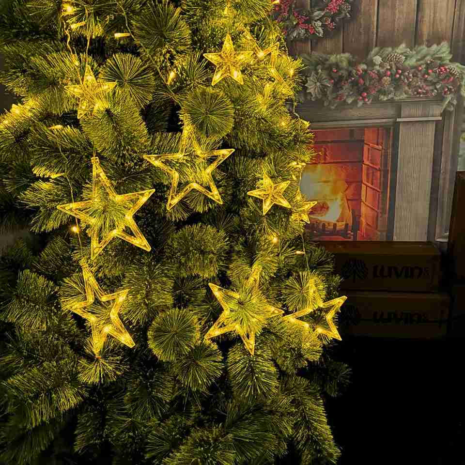 Cascata Estrela Led Com Estrelas Decoração 8 Funções Natal Pisca