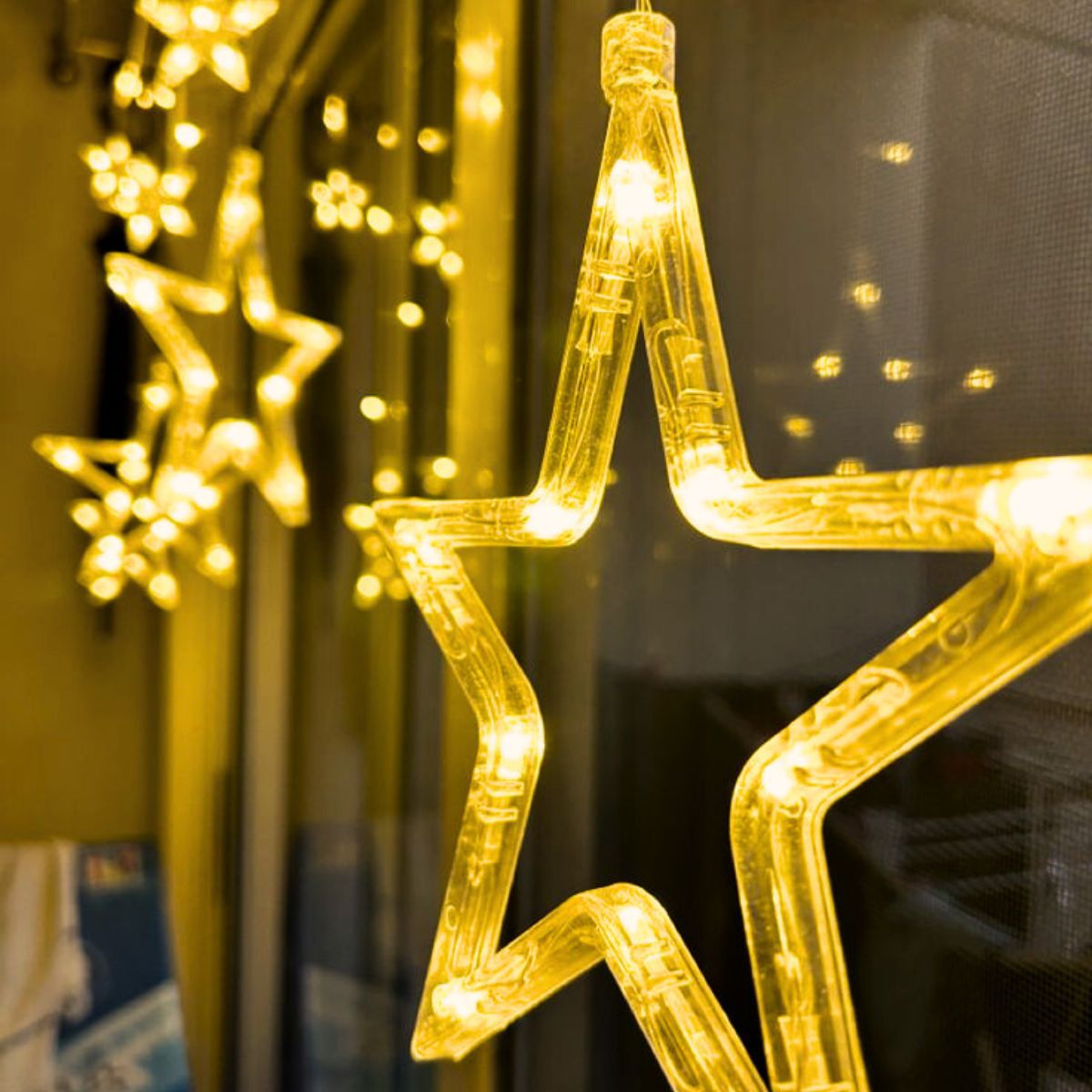Cascata Estrela Led Com Estrelas Decoração 8 Funções Natal Pisca