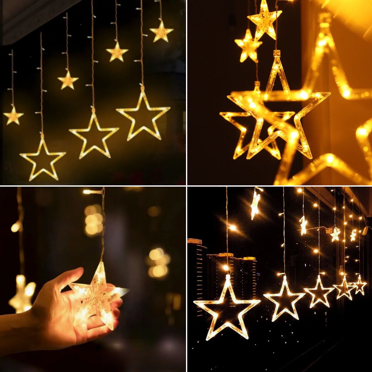 Cascata Estrela Led Com Estrelas Decoração 8 Funções Natal Pisca