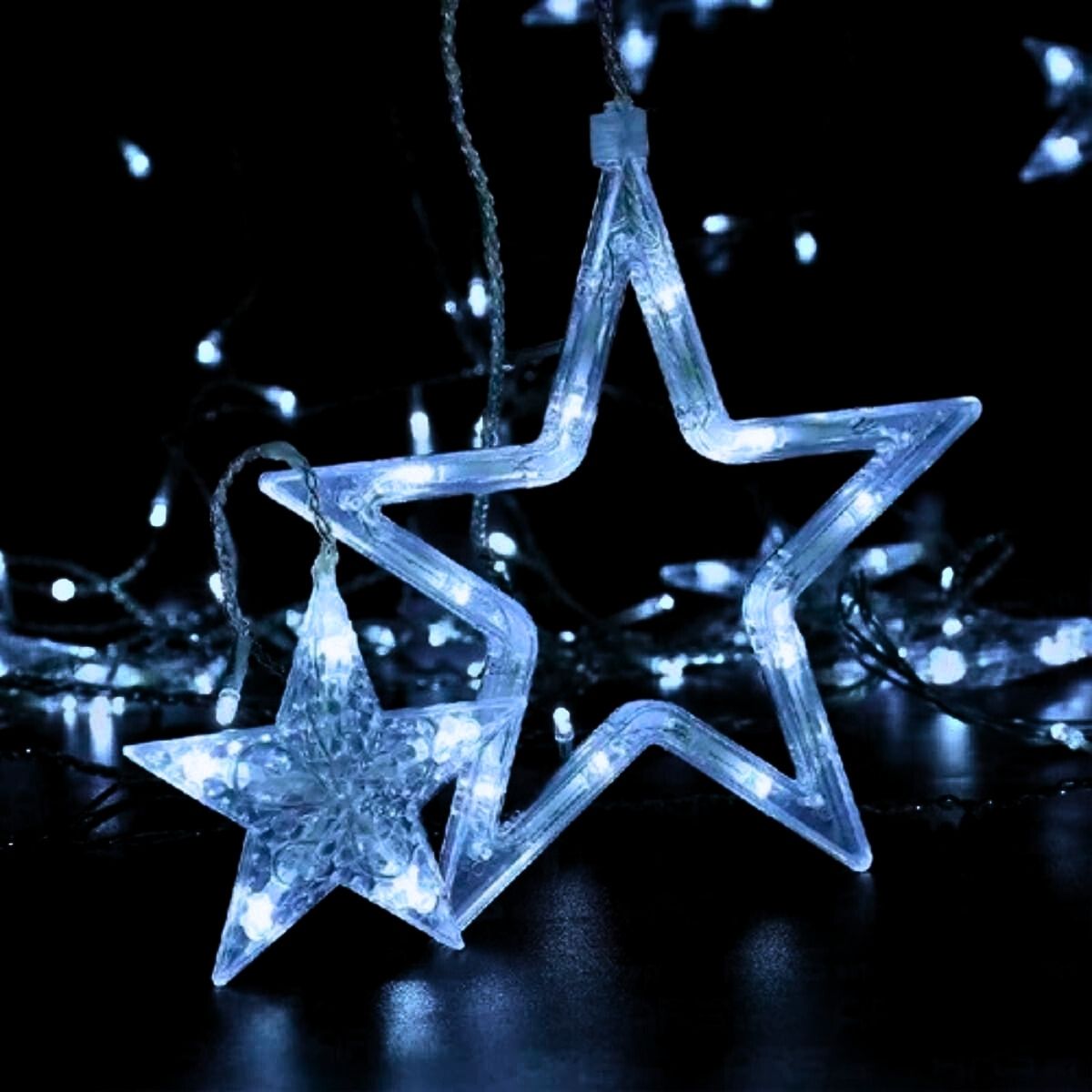 Cascata Estrela Led Com Estrelas Decoração 8 Funções Natal Pisca