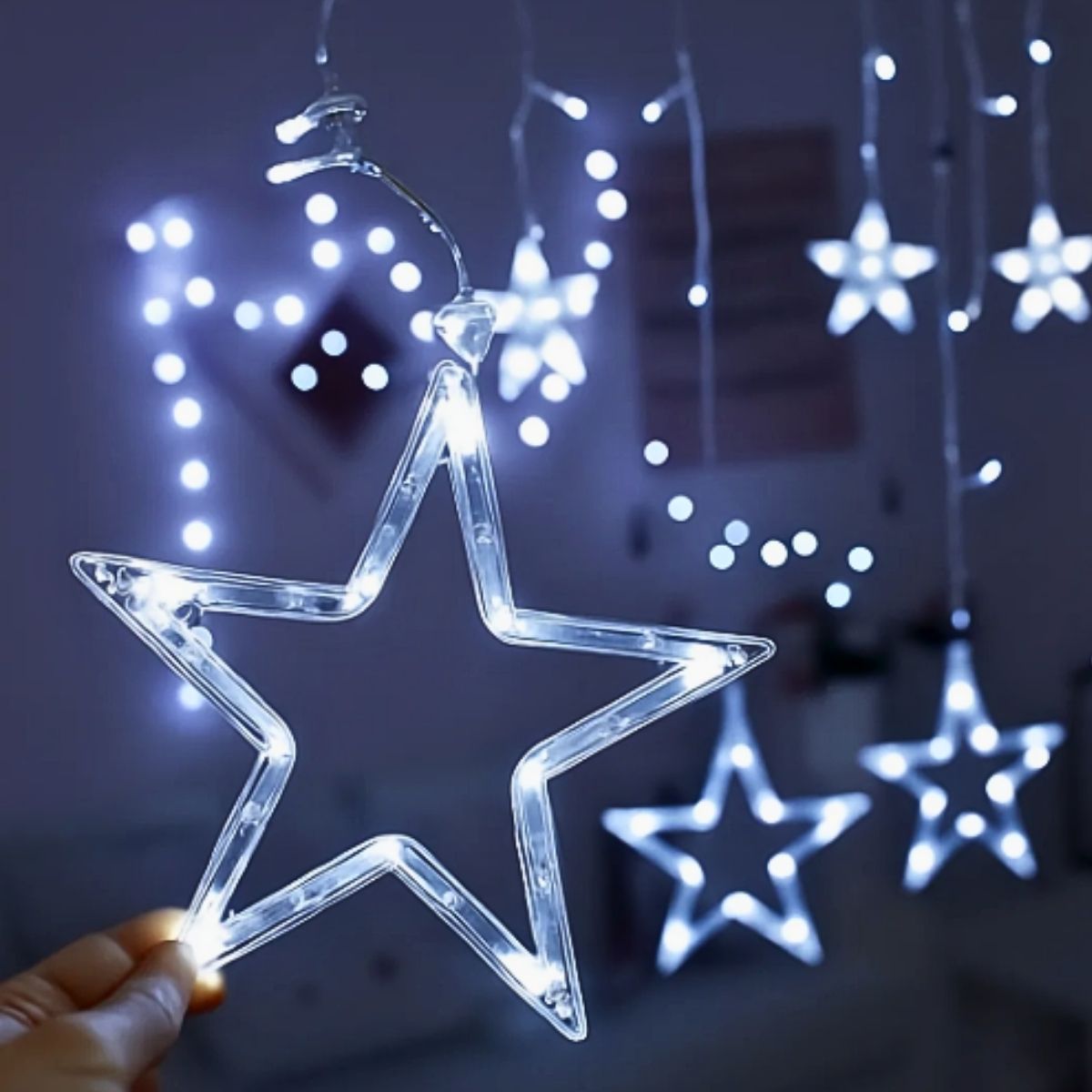Cascata Estrela Led Com Estrelas Decoração 8 Funções Natal Pisca