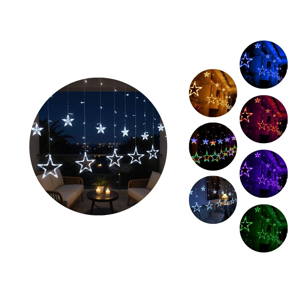 Cascata Estrela Led Com Estrelas Decoração 8 Funções Natal Pisca