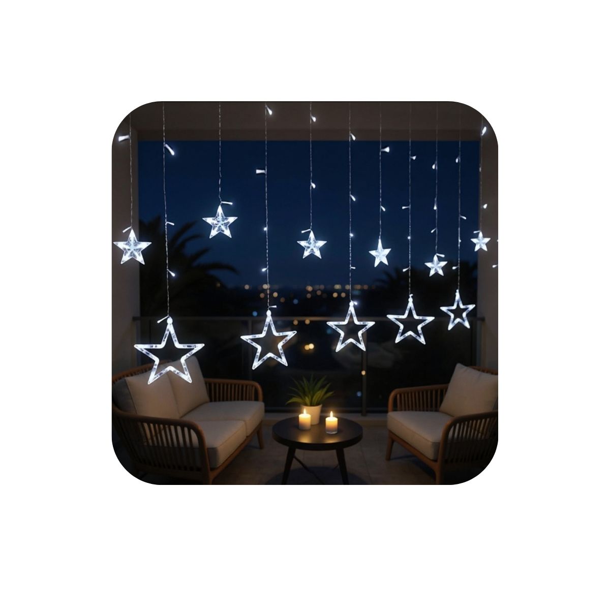 Cascata Estrela Led Com Estrelas Decoração 8 Funções Natal Pisca