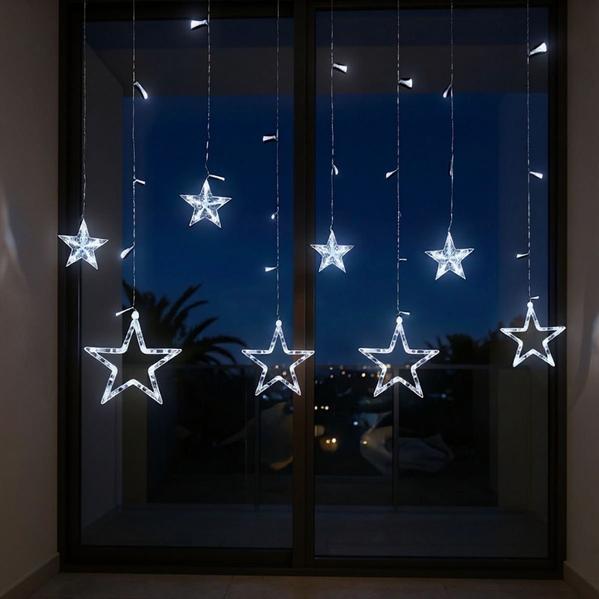 Cascata Estrela Led Com Estrelas Decoração 8 Funções Natal Pisca