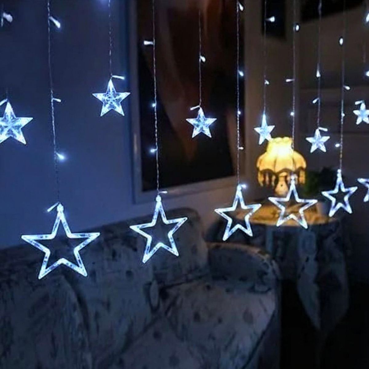 Cascata Estrela Led Com Estrelas Decoração 8 Funções Natal Pisca