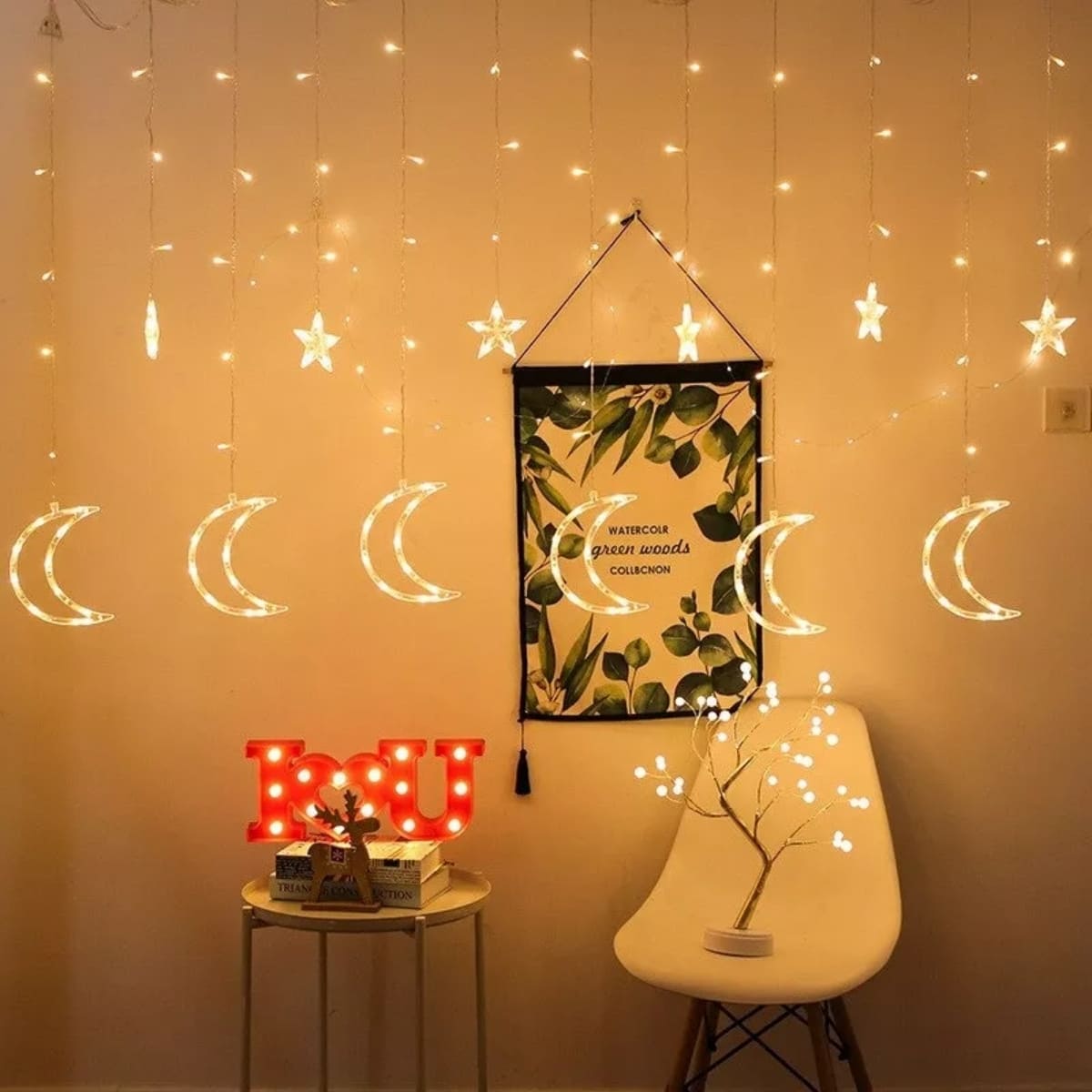 Cascata Lua 138 Leds Multi Funções Luzes de Iluminação Pisca Para Decoração e Ideal para Fachadas e Festas Bivolt
