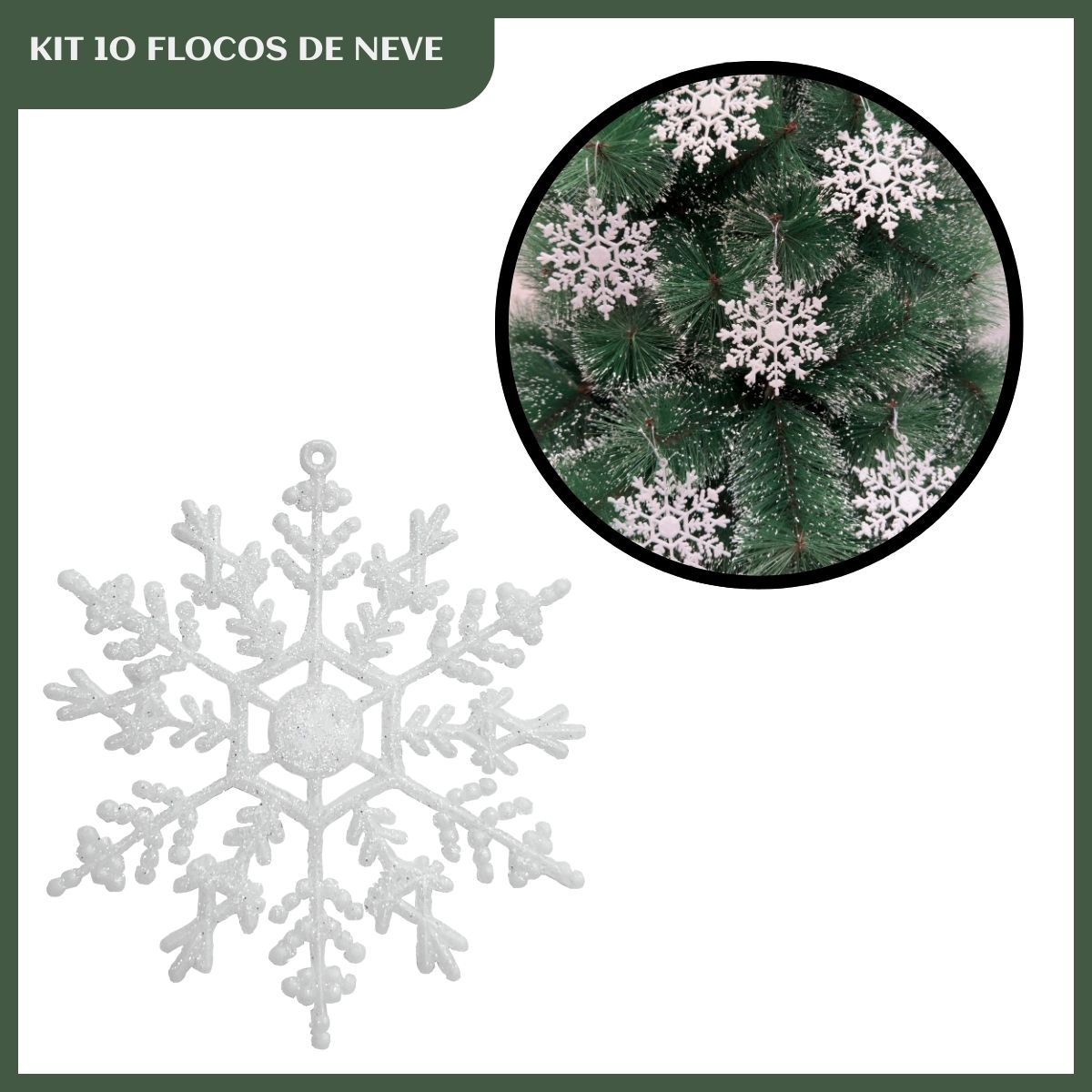 Flocos De Neve 10 Pendentes Grande C/ Glitter Decoração Enfeite Árvore Natal Branco/Vermelho/Dourado