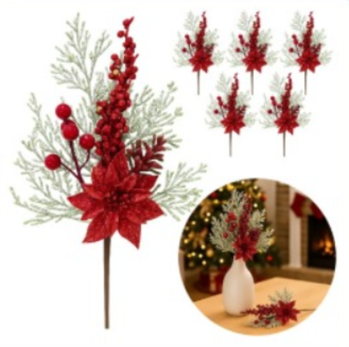 Kit Com 6 Azevinhos Galhos Decorados Natal LuvinCo