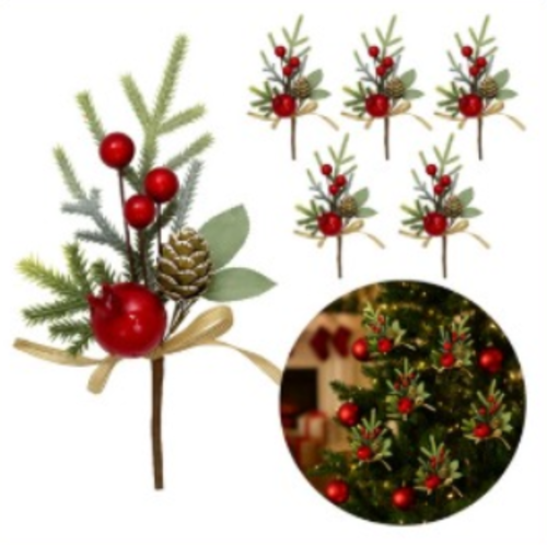 Kit Com 6 Azevinhos Galhos Decorados Natal LuvinCo