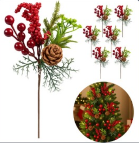Kit Com 6 Azevinhos Galhos Decorados Natal LuvinCo