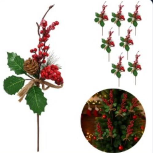 Kit Com 6 Azevinhos Galhos Decorados Natal LuvinCo