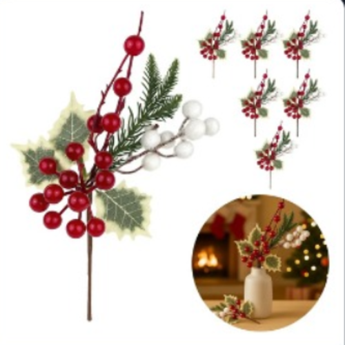 Kit Com 6 Azevinhos Galhos Decorados Natal LuvinCo