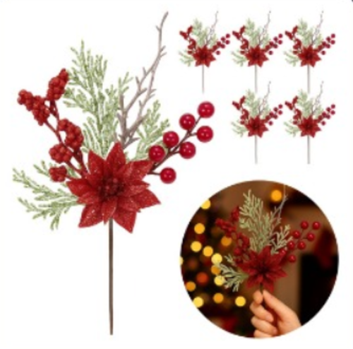 Kit Com 6 Azevinhos Galhos Decorados Natal LuvinCo