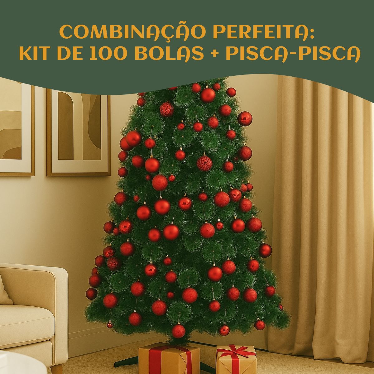 Kit 100 Bolas de Natal Mista Lisas Glitter Decoração Enfeite Árvore de Natal com Ponteira LuvinCo