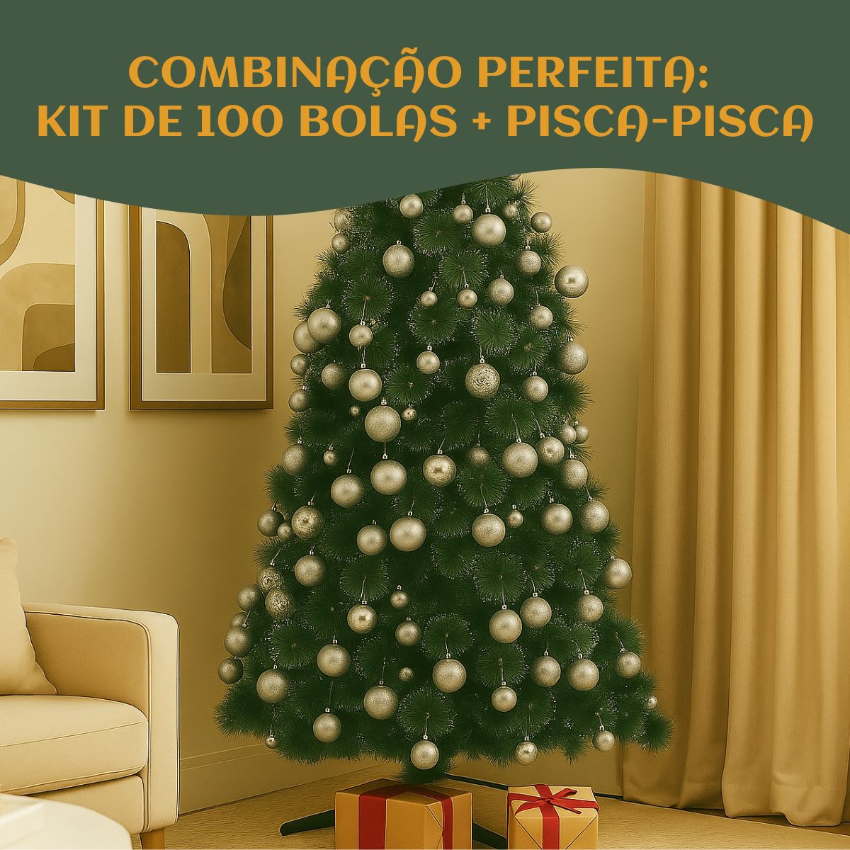 Kit 100 Bolas de Natal Mista Lisas Glitter Decoração Enfeite Árvore de Natal com Ponteira LuvinCo