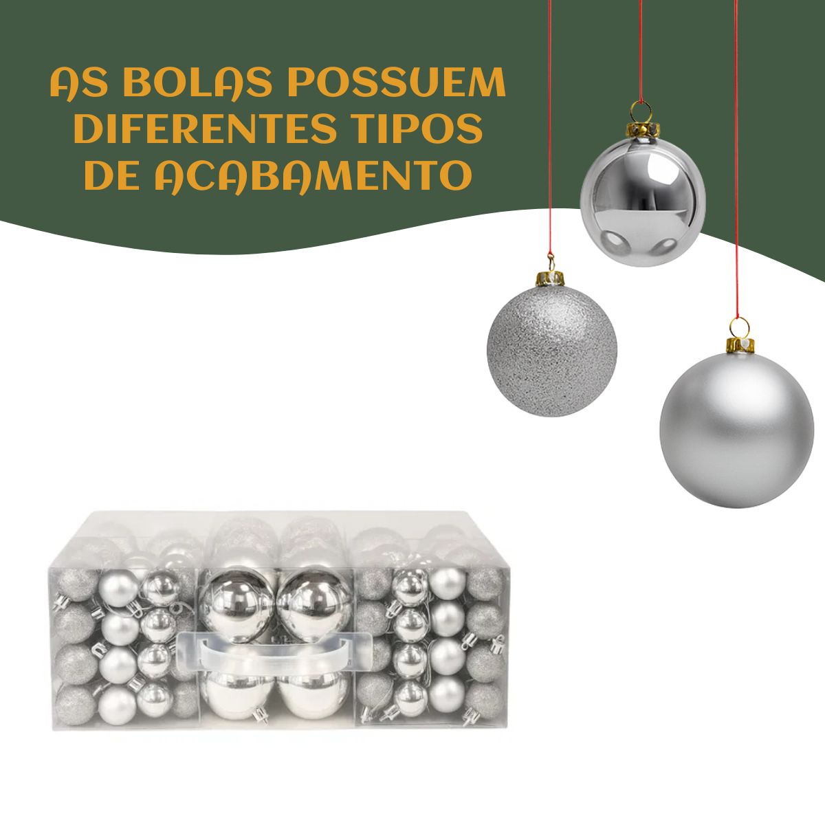 Kit 100 Bolas de Natal Mista Lisas Glitter Decoração Enfeite Árvore de Natal com Ponteira LuvinCo