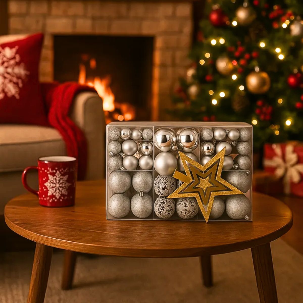 Kit 100 Bolas de Natal Mista Lisas Glitter Decoração Enfeite Árvore de Natal com Ponteira LuvinCo