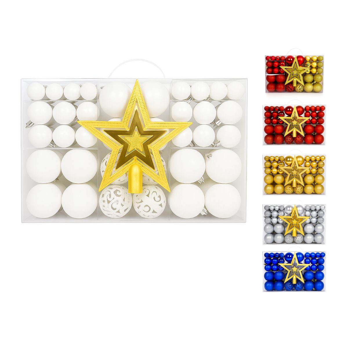 Kit 100 Bolas de Natal Mista Lisas Glitter Decoração Enfeite Árvore de Natal com Ponteira LuvinCo