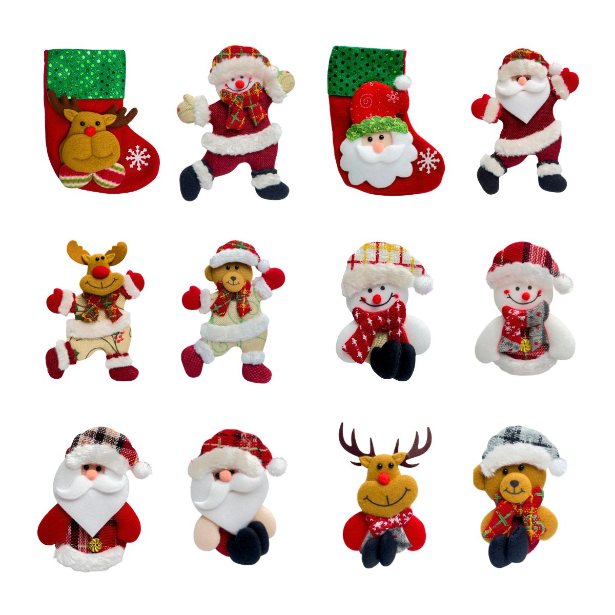 Kit 10/12 Pendentes Pelúcia Enfeite Árvore De Natal Papai Noel Grande 16cm Decoração LuvinCo