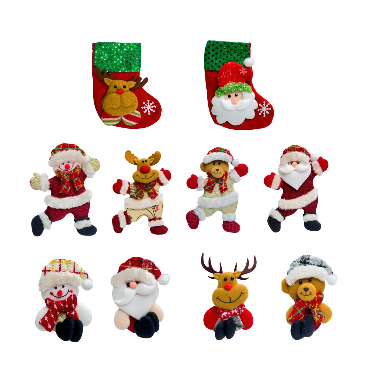 Kit 10/12 Pendentes Pelúcia Enfeite Árvore De Natal Papai Noel Grande 16cm Decoração LuvinCo