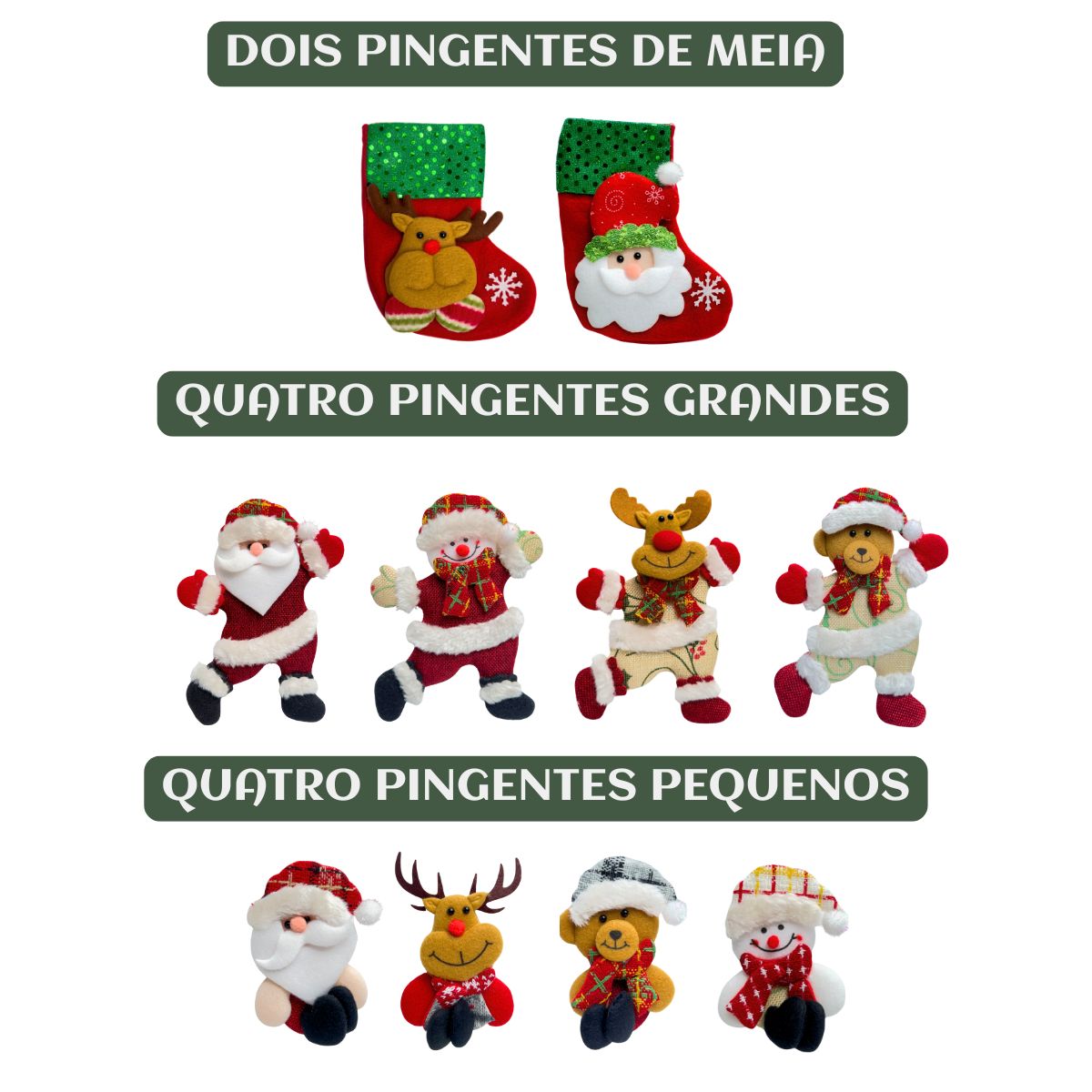Kit 10/12 Pendentes Pelúcia Enfeite Árvore De Natal Papai Noel Grande 16cm Decoração LuvinCo