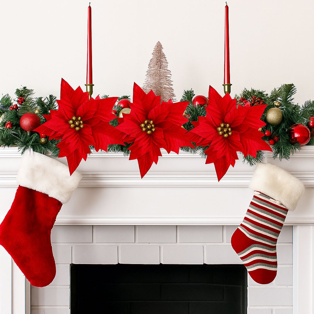 Kit 12 Flores Artificial Decoração Enfeite Árvore Natal Luxo LuvinCo