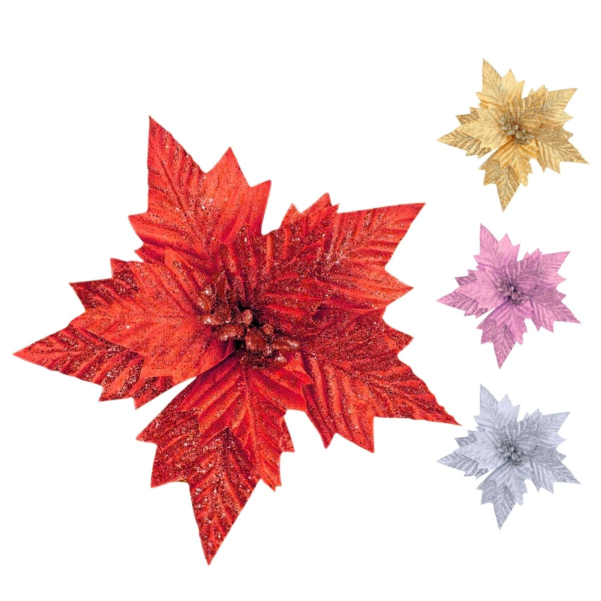 Kit 12 Flores Artificial Decoração Enfeite Árvore Natal Luxo LuvinCo