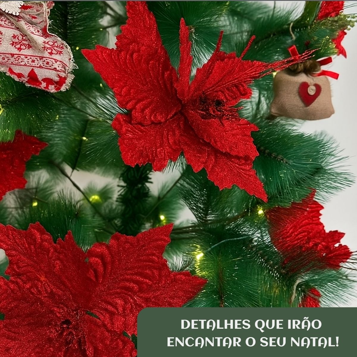 Kit 12 Flores Artificial Decoração Enfeite Árvore Natal Luxo LuvinCo