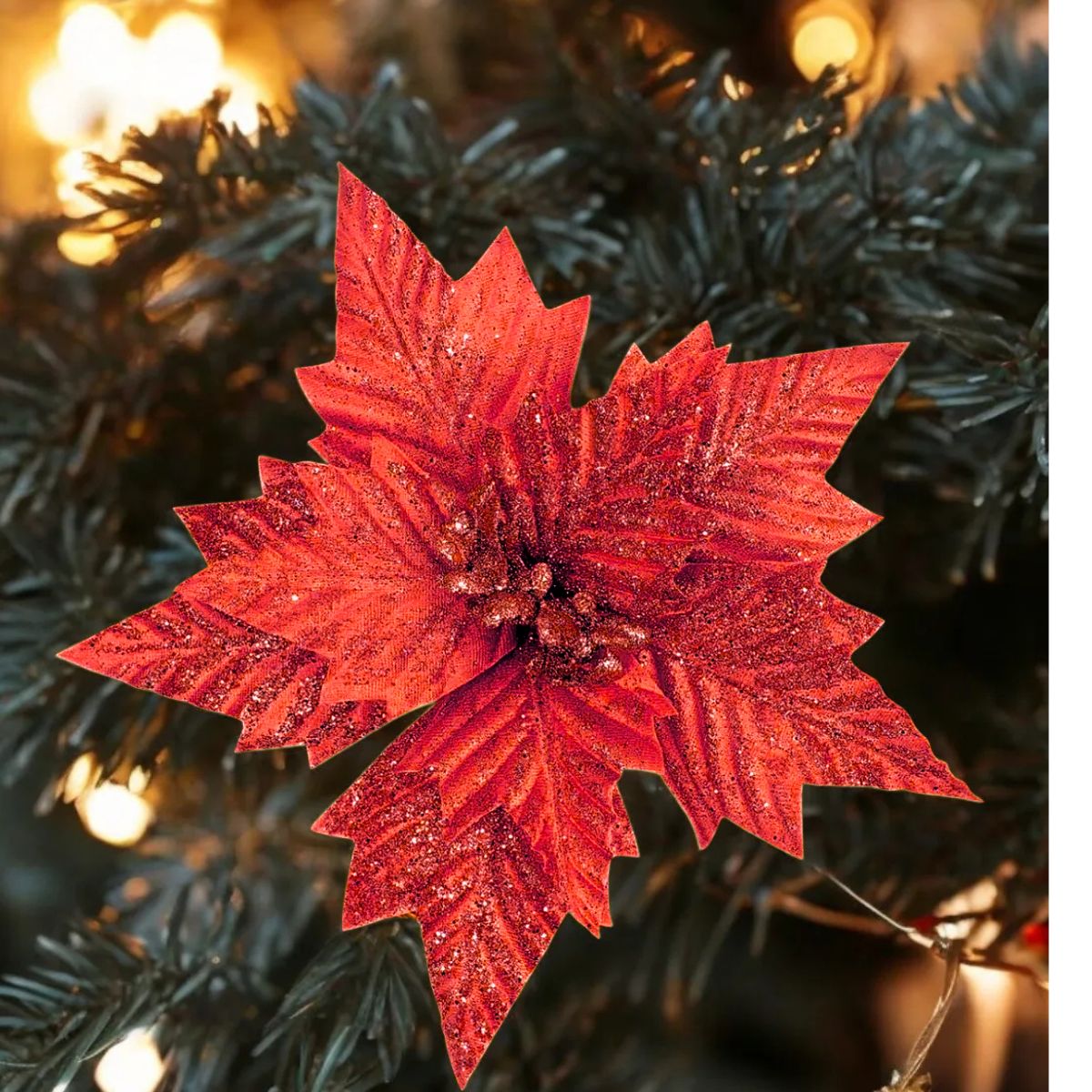 Kit 12 Flores Artificial Decoração Enfeite Árvore Natal Luxo LuvinCo
