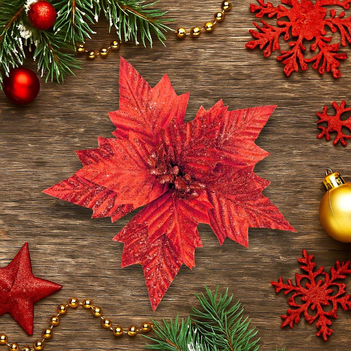 Kit 12 Flores Artificial Decoração Enfeite Árvore Natal Luxo LuvinCo