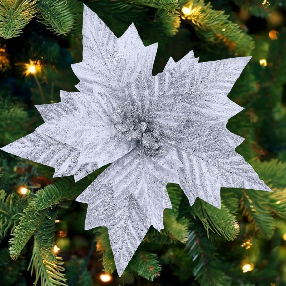 Kit 12 Flores Artificial Decoração Enfeite Árvore Natal Luxo LuvinCo