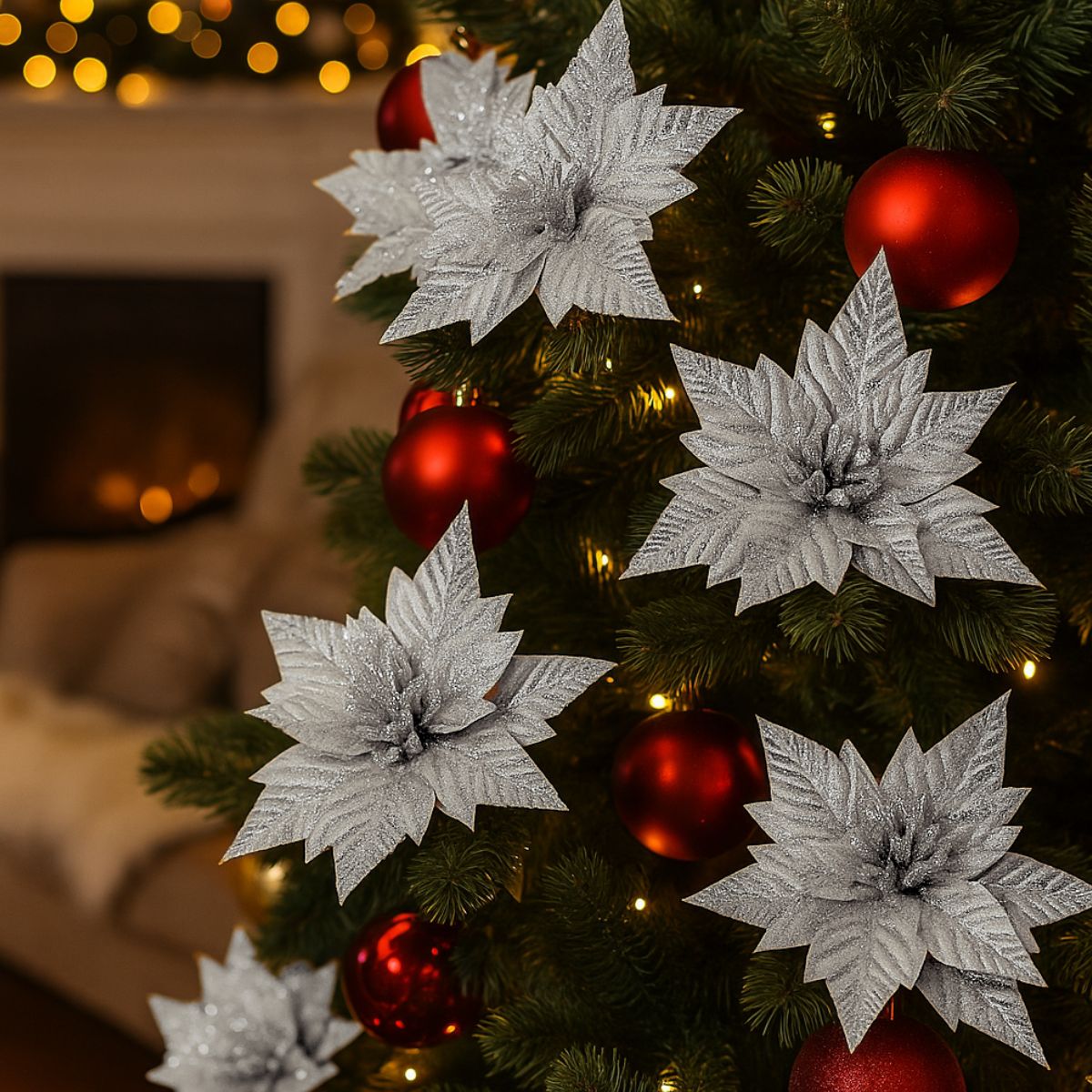 Kit 12 Flores Artificial Decoração Enfeite Árvore Natal Luxo LuvinCo
