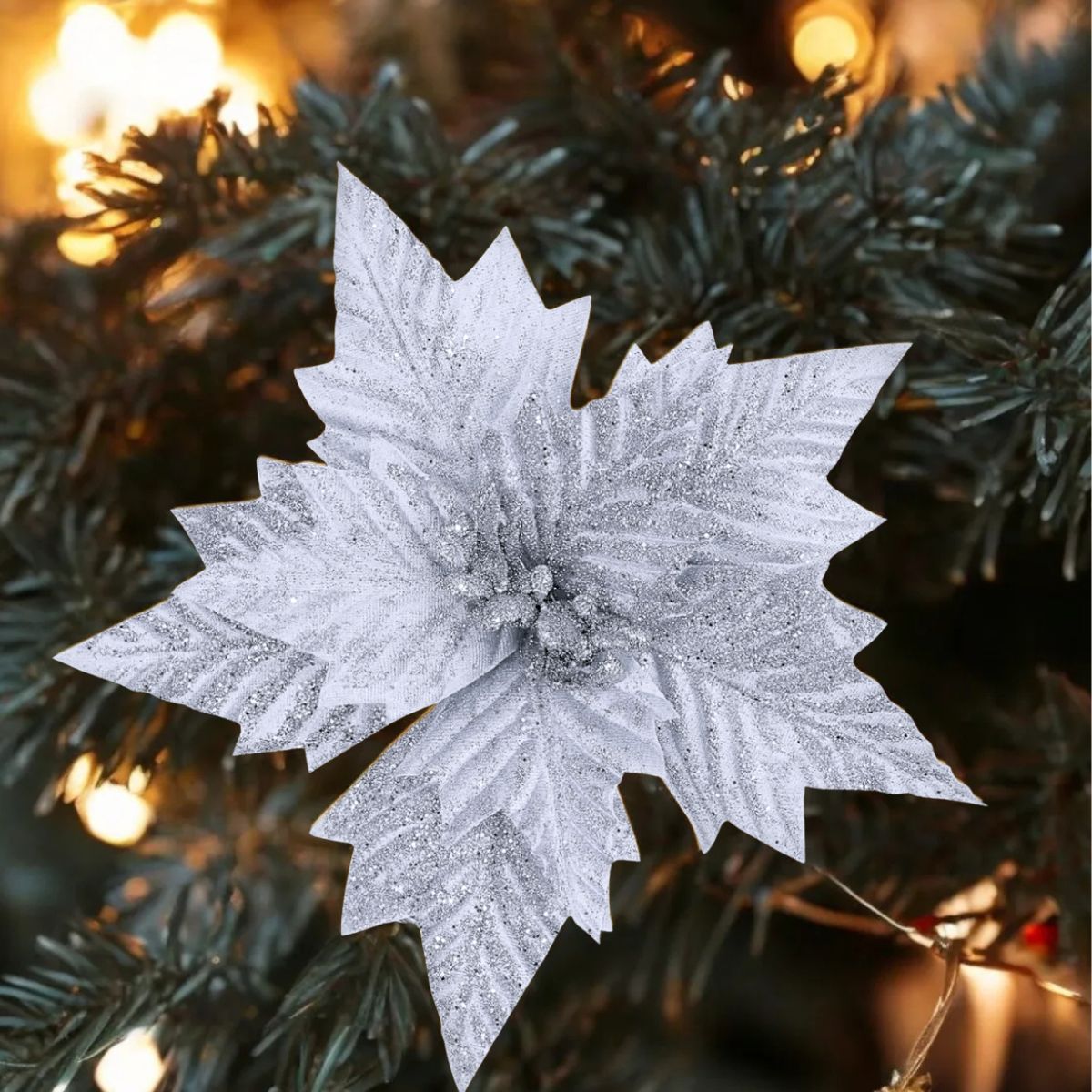 Kit 12 Flores Artificial Decoração Enfeite Árvore Natal Luxo LuvinCo