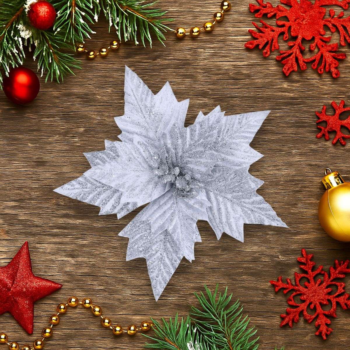 Kit 12 Flores Artificial Decoração Enfeite Árvore Natal Luxo LuvinCo