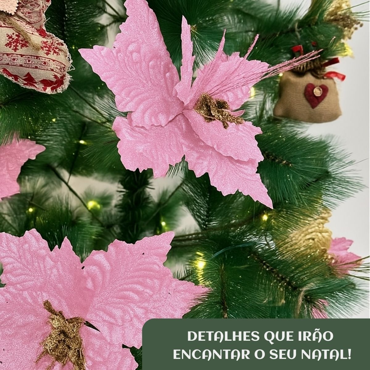 Kit 12 Flores Artificial Decoração Enfeite Árvore Natal Luxo LuvinCo