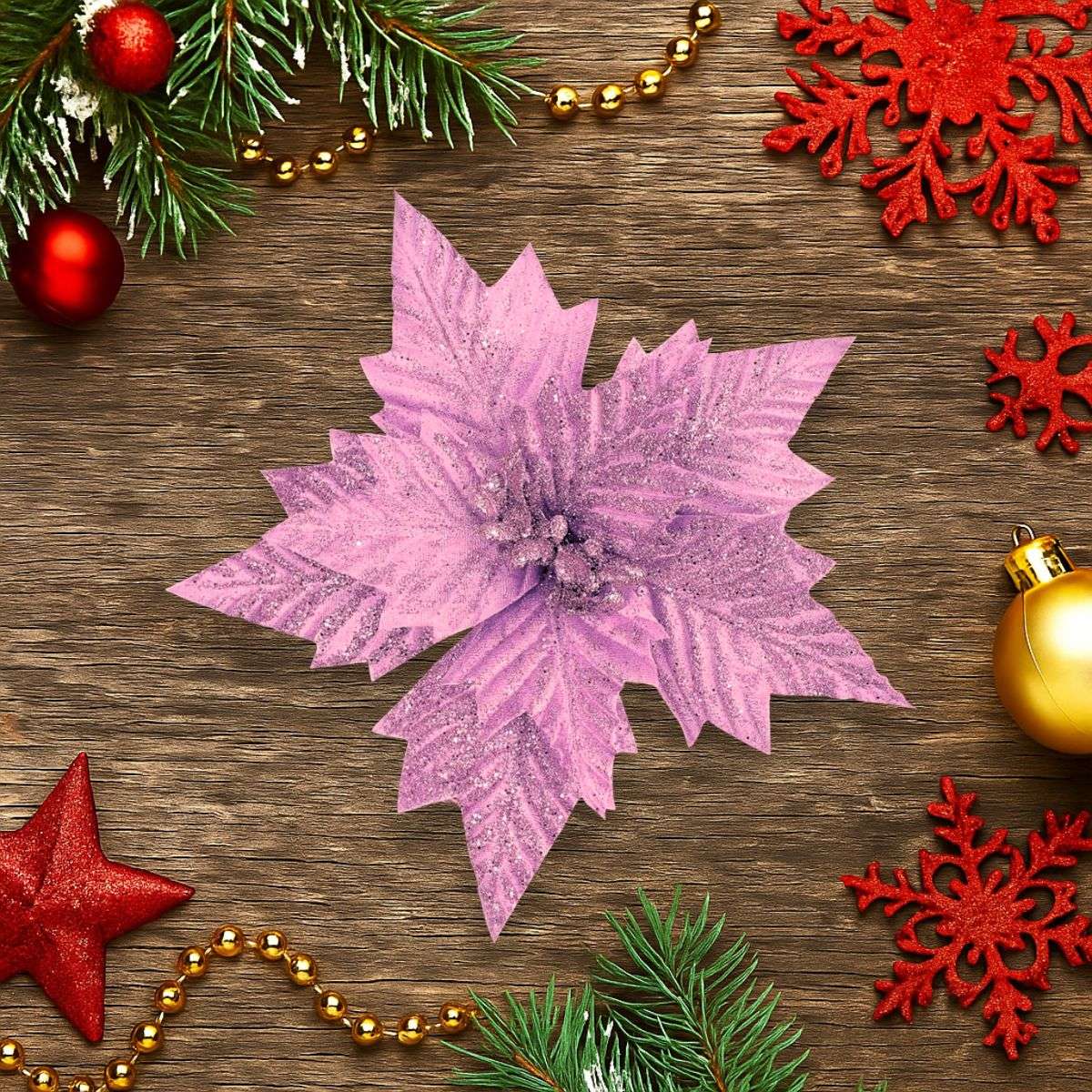Kit 12 Flores Artificial Decoração Enfeite Árvore Natal Luxo LuvinCo