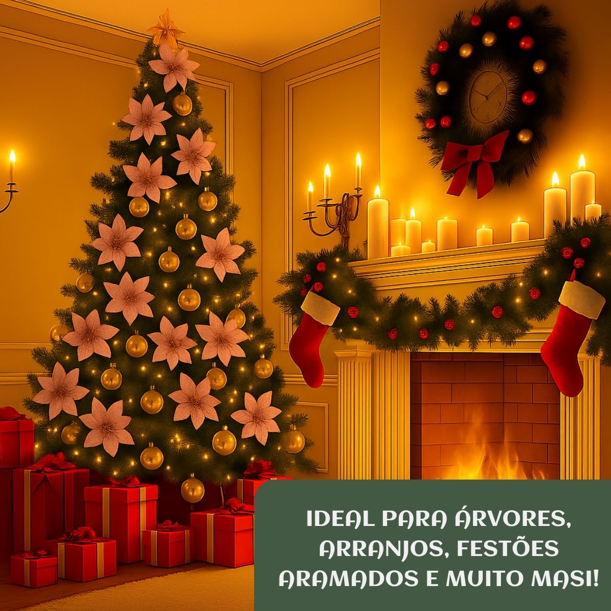Kit 12 Flores Artificial Decoração Enfeite Árvore Natal Luxo LuvinCo