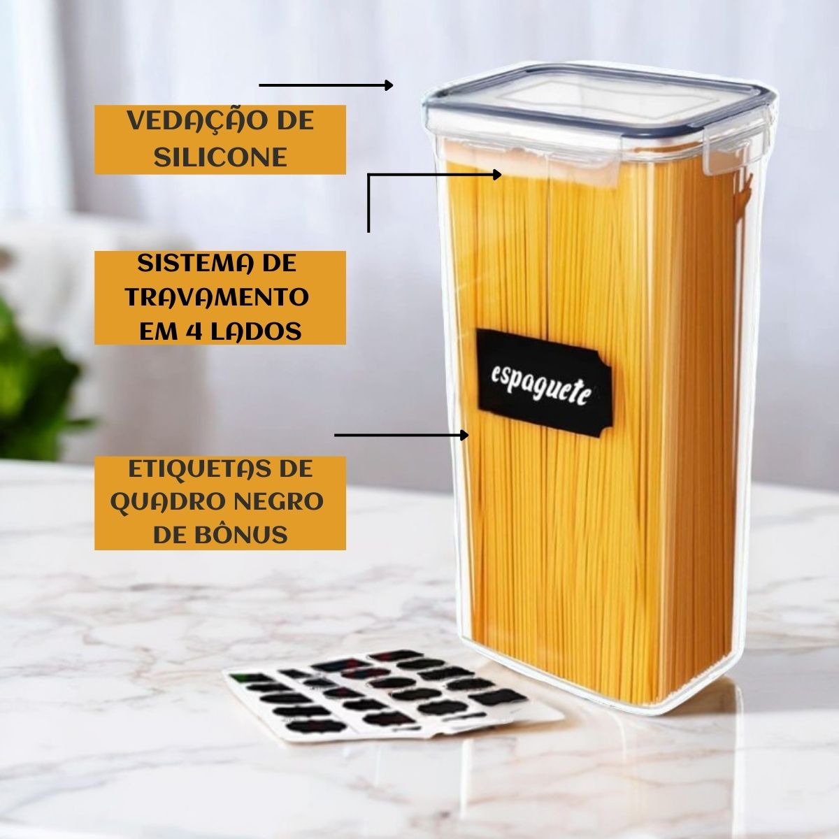 Kit 15 Potes Herméticos Mantimentos Quadrado Cozinha Tampa Trava Recipientes De Organização Luvinco