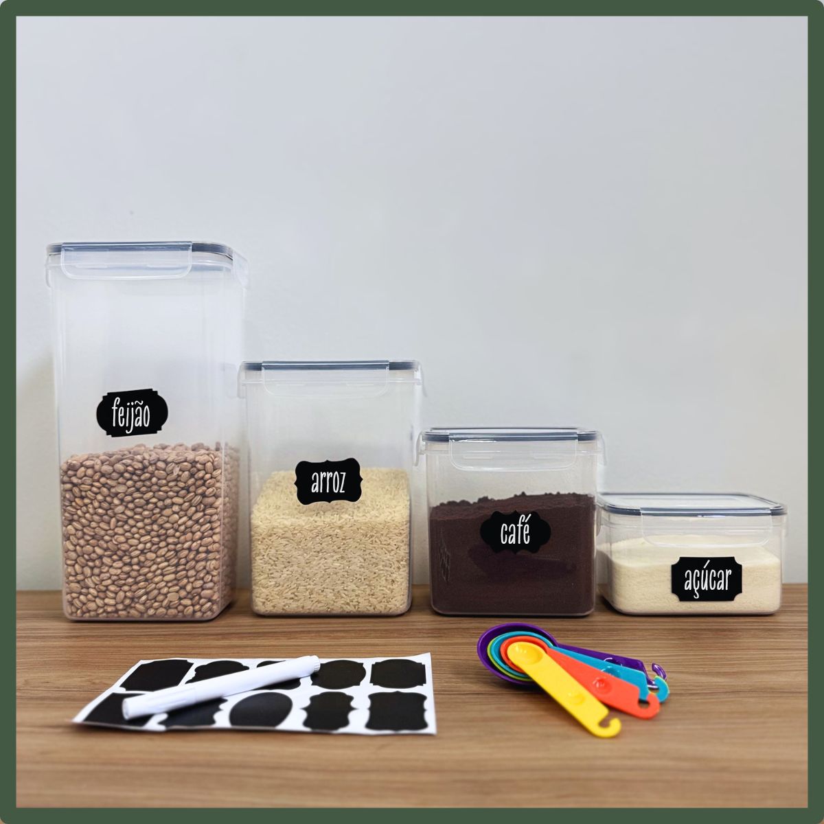Kit 15 Potes Herméticos Mantimentos Quadrado Cozinha Tampa Trava Recipientes De Organização Luvinco