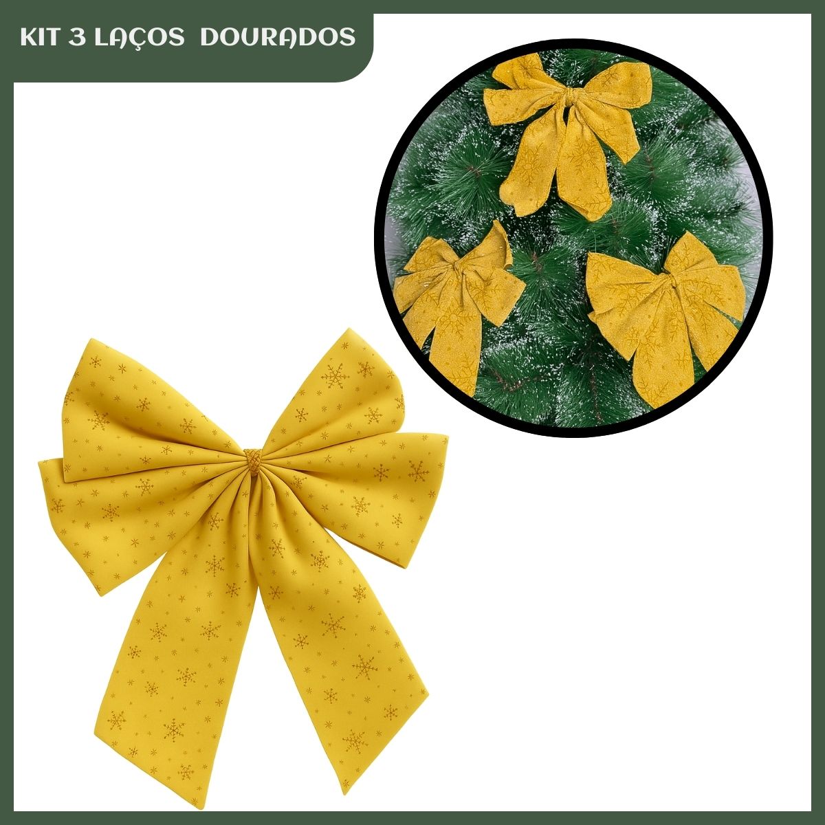Kit 3 Laços Árvore De Natal Glitter Grandes Enfeite Decoração Luxo Prata/Vermelho/Dourado LuvinCo