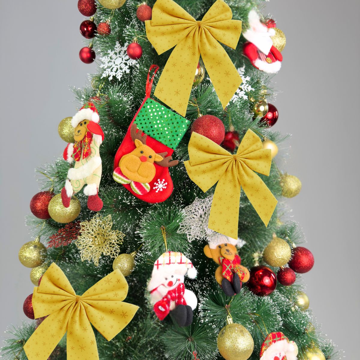 Kit 3 Laços Árvore De Natal Glitter Grandes Enfeite Decoração Luxo Prata/Vermelho/Dourado LuvinCo